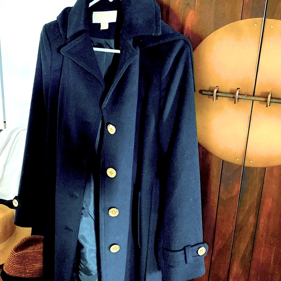 Michael Kors Jackets & Blazers - Black Michael Kors wool coat with hood and belt gold buttons New #nwot